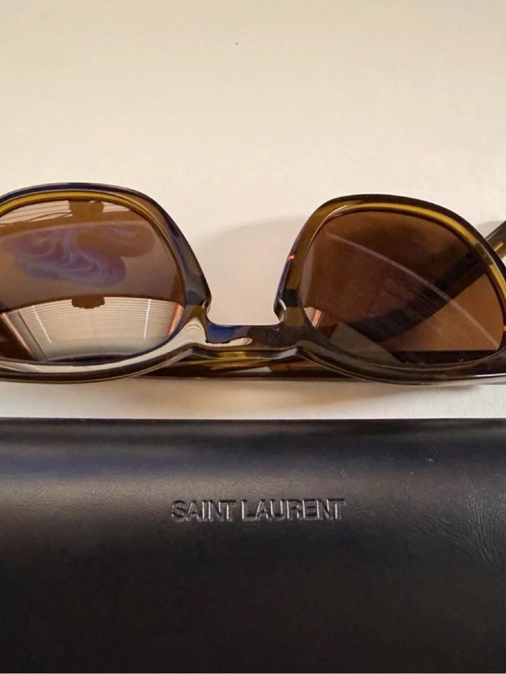 Saint Laurent Olive Brown Acetate Sunglasses